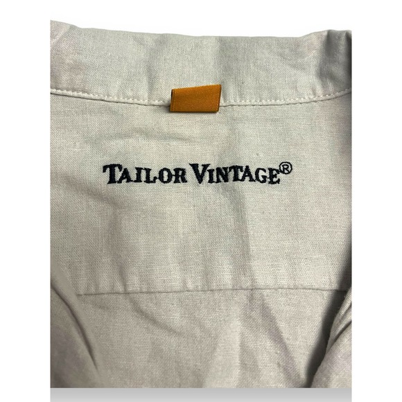 TAILOR VINTAGE Puretec Linen Cotton Cabana Camp Shirt | Mens L, Tan Stone $98 - Picture 3 of 9